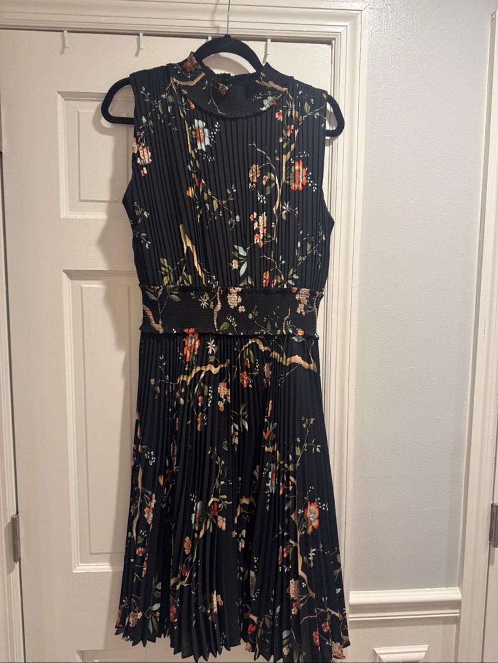 Nanette Lepore Black Floral Pleated Midi Dress